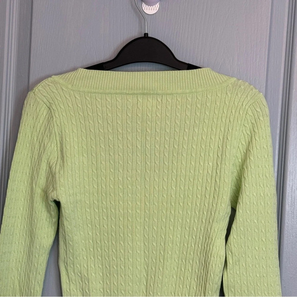 VTG Guess Y2K Knit Sweater Sz M Green Preppy Brat 90s Bodycon Wide Neck Pullover - Picture 7 of 10